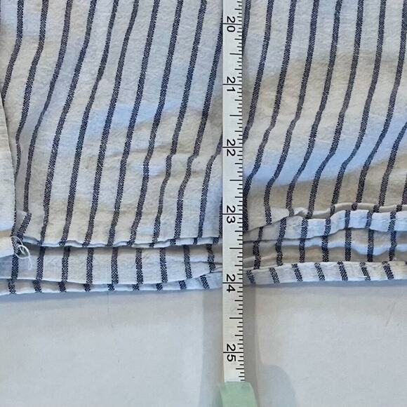 Blue & White Stripe Linen Blend Long Sleeve Roll-Tab Button Down Shirt, Size S - Picture 11 of 12